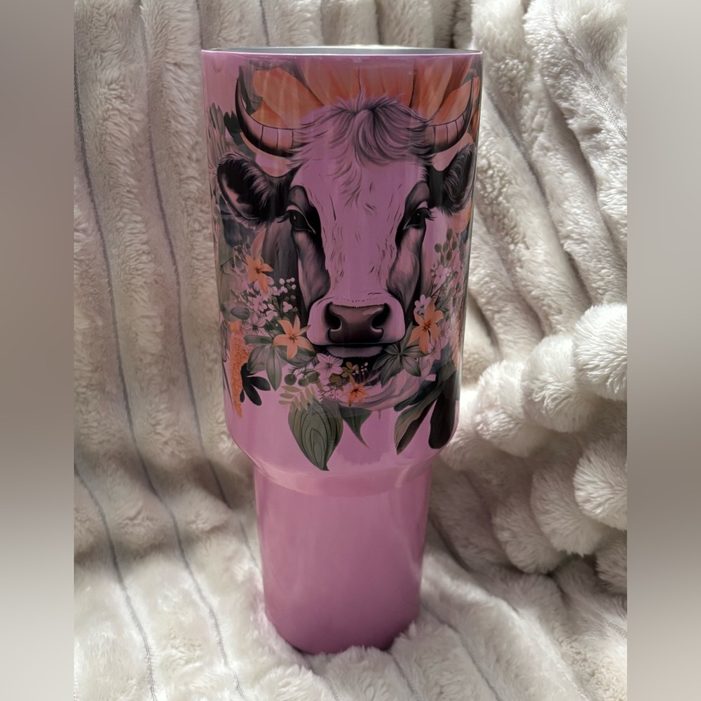 SPECIAL NEW 40 oz Floral Cow Design Tumbler -